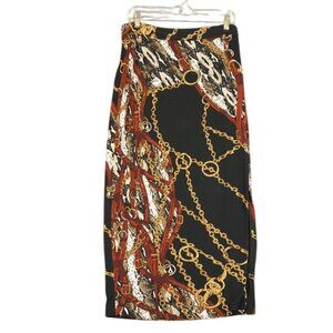 Carmen Marc Valvo Womens 10 Black Skirt Chain Animal Print Equestrian Stretch
